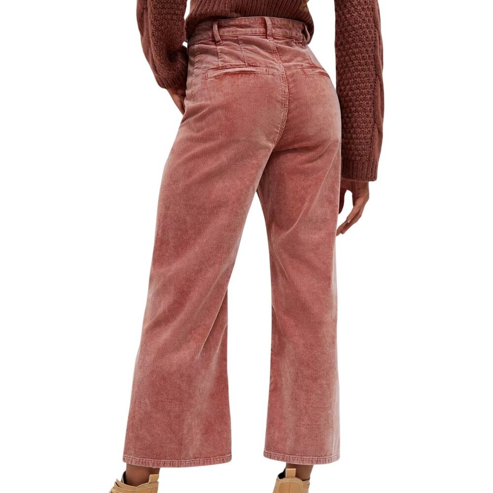 Pilcro Corduroy High Rise Cropped Wide Leg Pants Dusty Rose Orange Women’s 24 - Picture 2 of 15